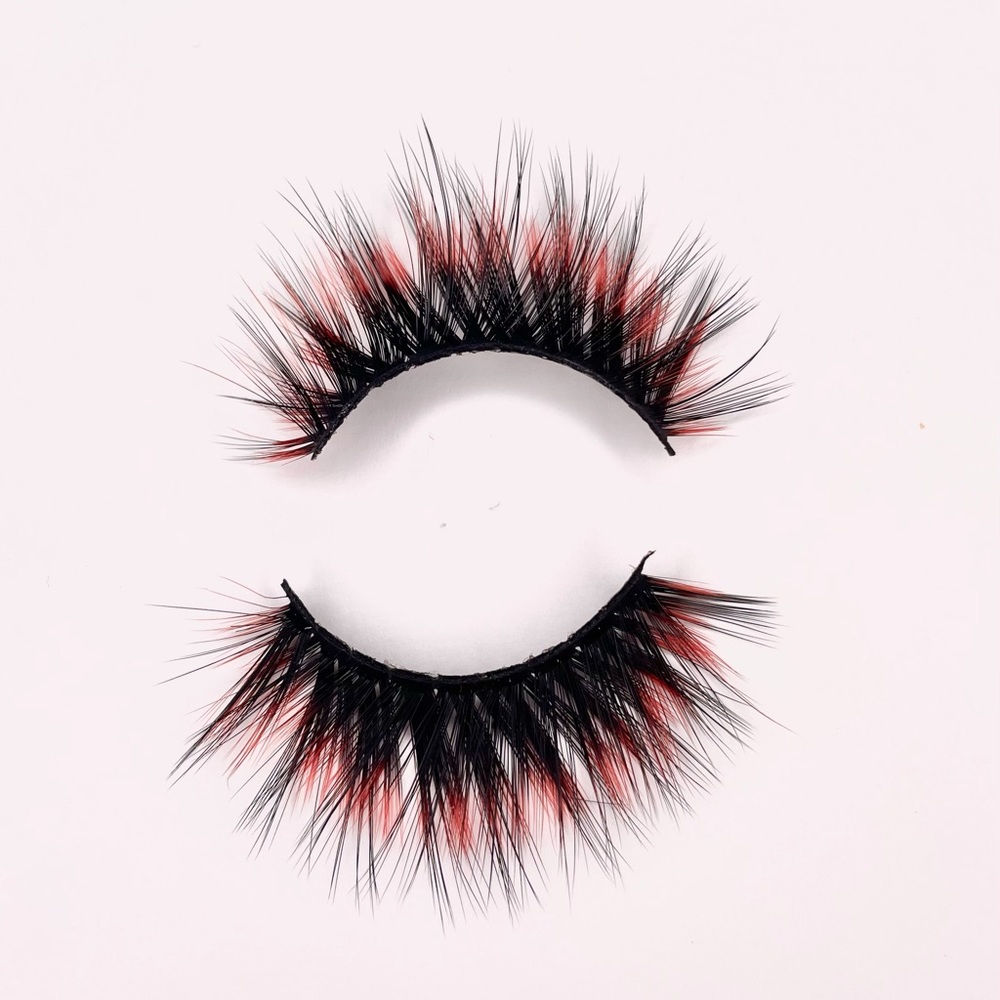 Faux Mink Colored Lashes Black w/Red Length 11MM